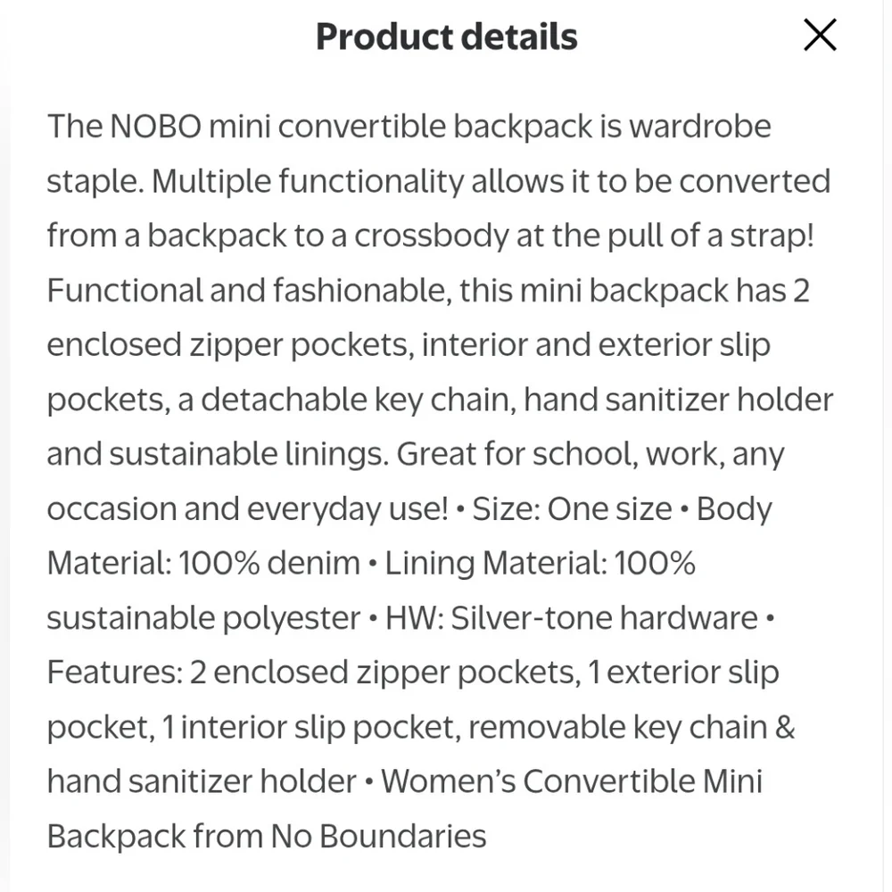 No Boundaries Mini Backpack Convertible  Multi Blue Denim Crossbody Bag Y2K